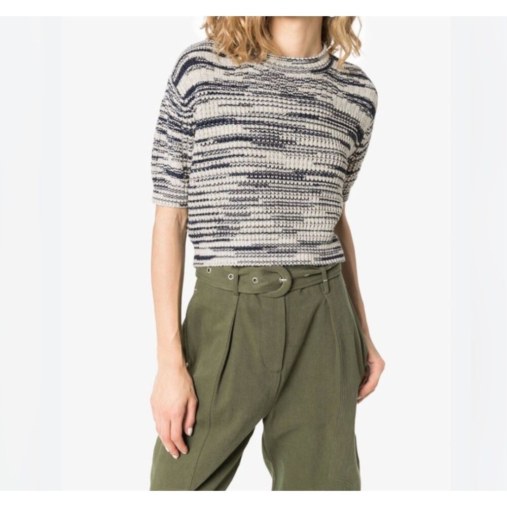 See By Chloe Women’s Wool Blend Mock Neck Cropped Sweater Blue White XS